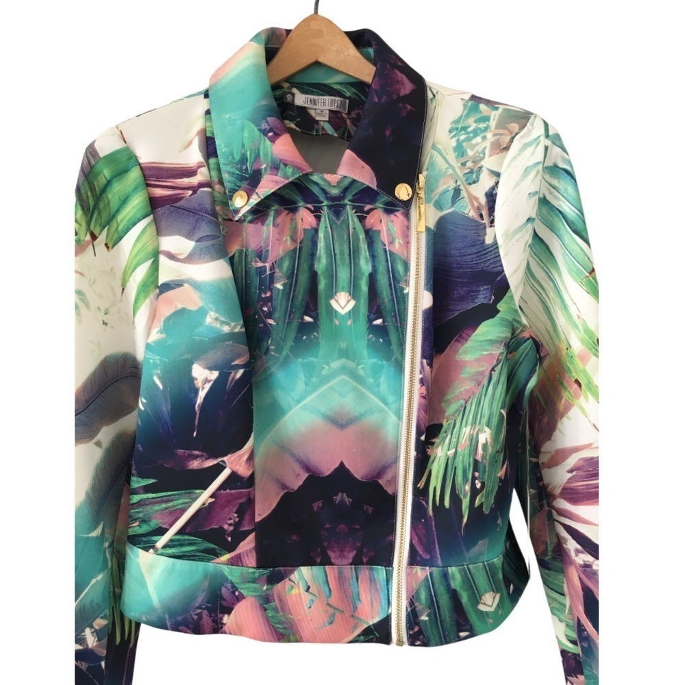 NWT Jennifer Lopez Tropical Print Moto Jacket Size M - Picture 5 of 16